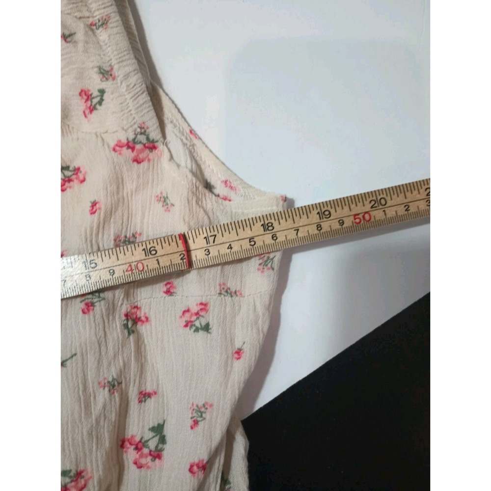 Moral Fiber Womens Large Floral Peplum Top Cream Pink Smocked Waist Button Up L - Picture 5 of 6